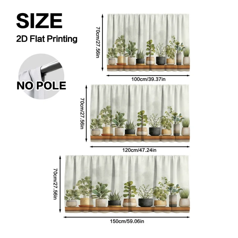 VIKAMA 2D Flat 1-Piece Plant Pot Curtain, Easy To Clean, Suitable For Laundry Rooms, Kitchens, And Bathrooms