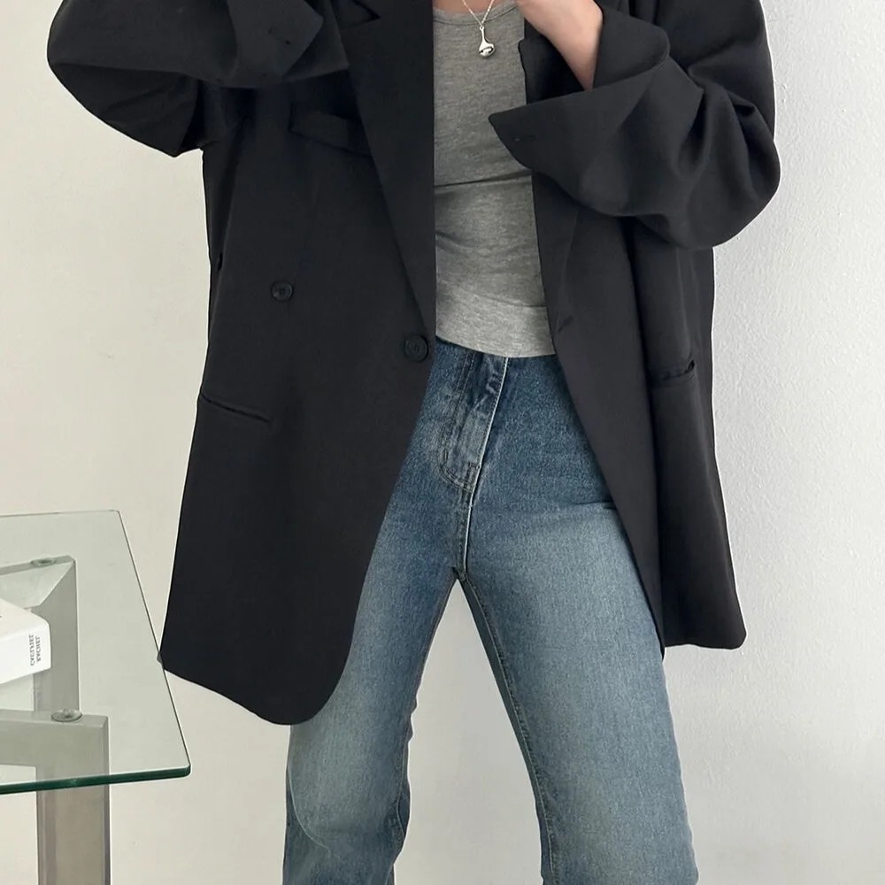 Casual Loose One-Button Notched Korean Style Autumn Suit Jacket Simple Irregular Design Commute Wind Polyester Fiber Long Sleeve