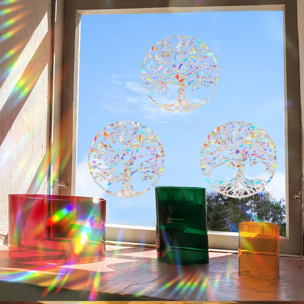 Rainbow-Reflective Sticker PVC Waterproof And Weather-resistant Round Shape Rainbow-Suncatcher Window Stickers Home Decoration