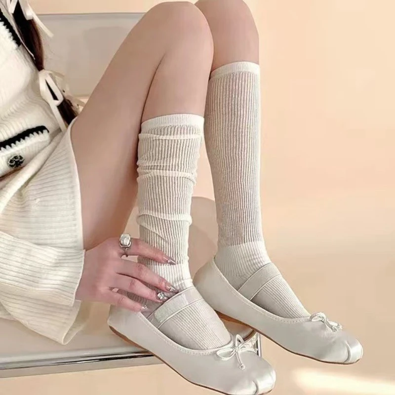 1Pair/2PCS Women Lolita Socks Long Loose Spring Solid Color Y2K Knee-socks Middle Breathable Sexy Woman Stockings Long Socks