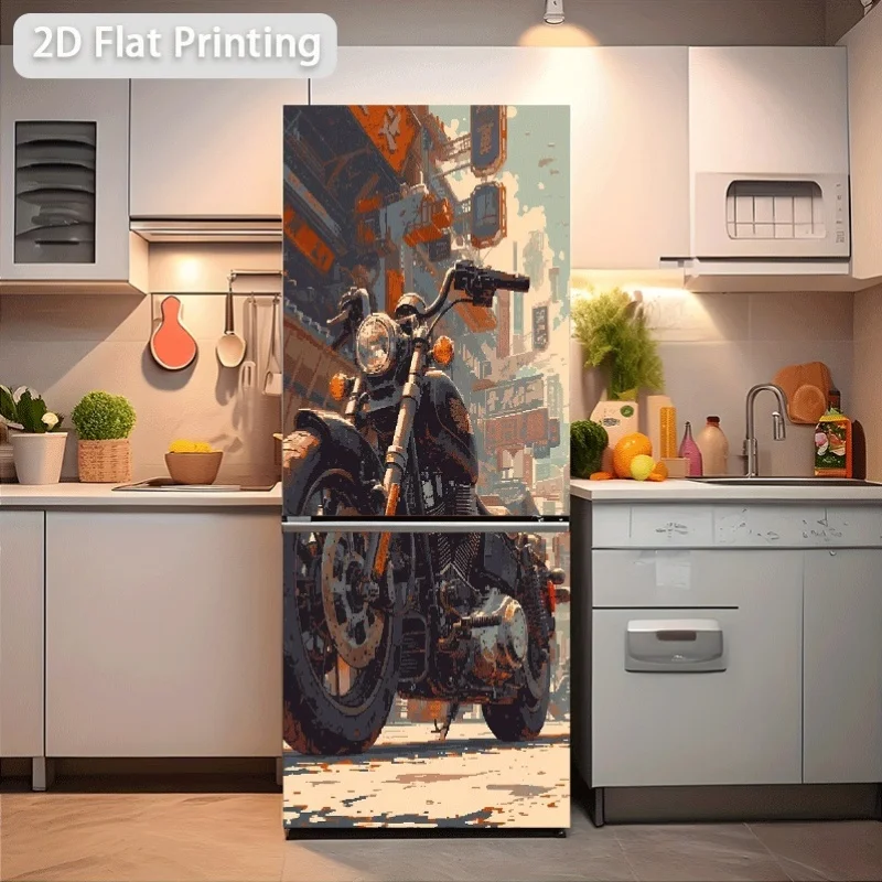 of Refrigerator Sticker Measuring 60X180 Cm Featuring a Motorcycle Theme for Street Scenes, Self-Adhesive Wall Decor Suitable