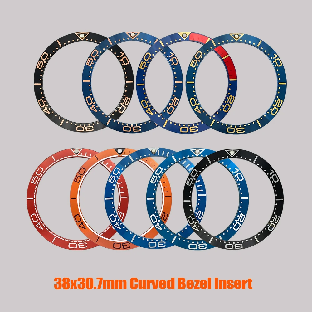 Inserção de moldura de cerâmica seamaster personalizada, adequada para sub srpd seamaster 300, caixa de relógio 38x30.7mm, moldura curvada, peças de anel de inserção