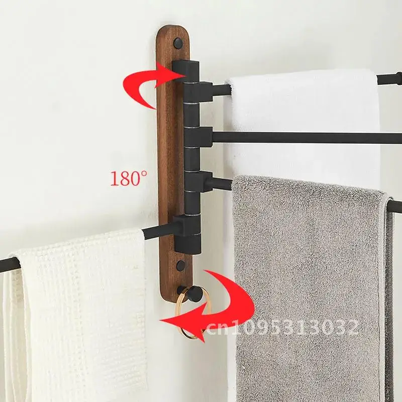 Wall 2/4 Swivel Towel Bars Hanger Bathrobe Bathroom Mounted Holder Rotatable Accessories Towel Wood Rack
