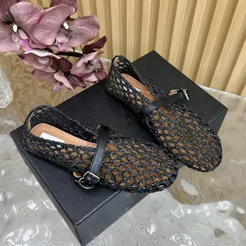 

Designer Brand Original French Style New Woven Belt Buckle Mary Jane Fashion Flat Ballet Shoes Single Shoe