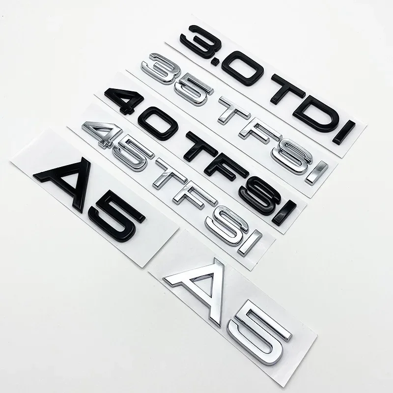 Black Silver Letters 2.0TDI 3.0TDI 40TDI 35TFSI 40TFSI 45TFSI Emblem for Audi A5 S5 Car Fender Trunk Rear Logo Sticker