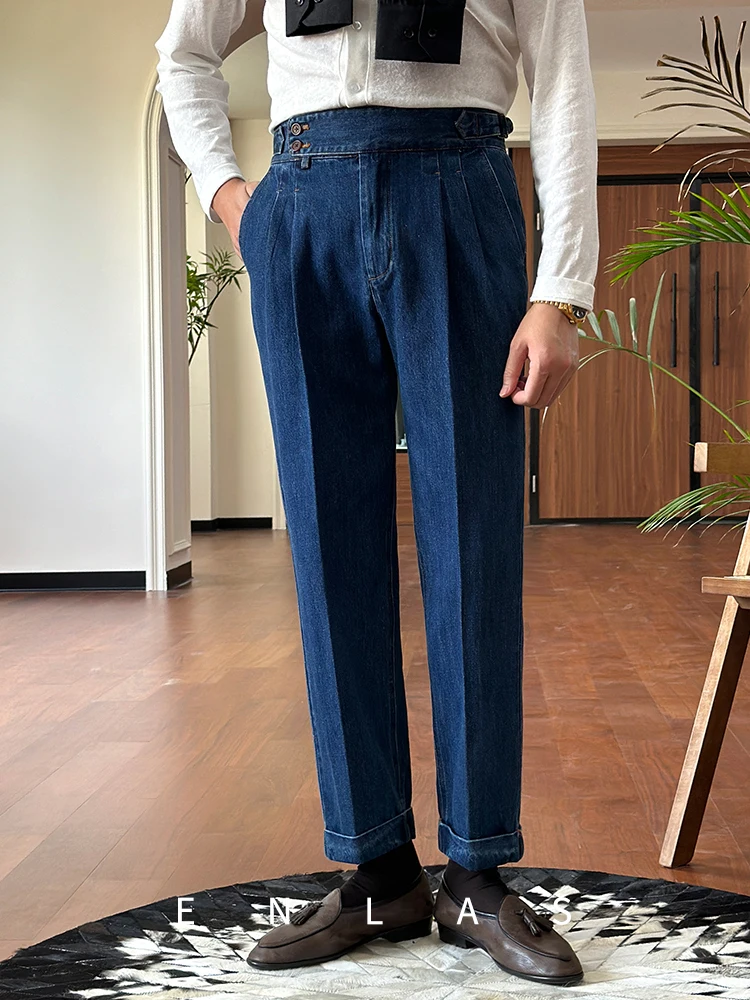

High Waist Denim Jeans 90% Cotton Faion Commute Naples Long Pants Trendy Enlas Youthful Sle Straight Leg Fit for Autumn