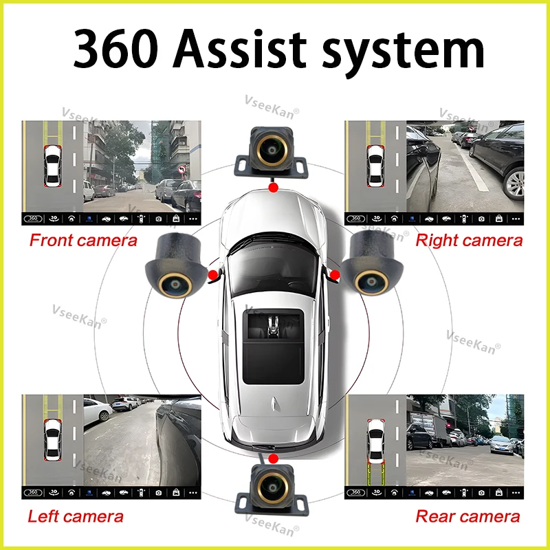 8K 1080P AHD 360 Camera Panoramic Surround View Right+Left+Front+Rear View Camera for Android Radio Night Vision Golden lens