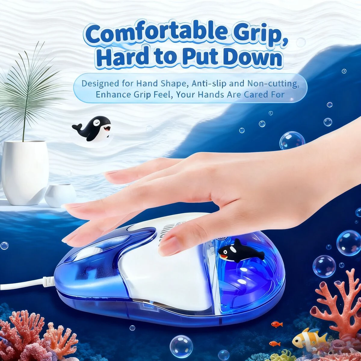 

Cute Creative Aqua Floating Toys Wired Mouse Mute Ergonomics Anti-slip Frosted Texture Dynamic Mice For PC Laptop Computer Gifts
