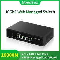 GoodTop 5 Port 10Gb Web Managed Network Switch 10000Mbps 10G Smart Easy Managed Home Lab Ethernet Switch LACP/VLAN/DHCP Client