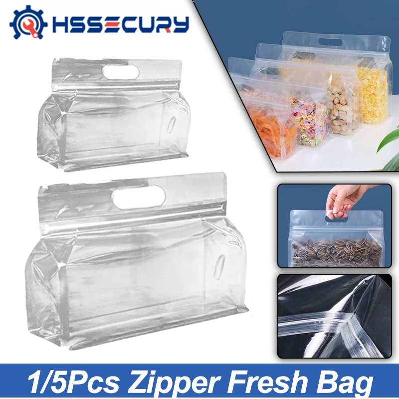 1/2/5Pcs Silicone Food Storage Bag Reusable Stand Up Zip Shut Bag Portable Shut Bag Leakproof Containers Fresh Bag Accessories