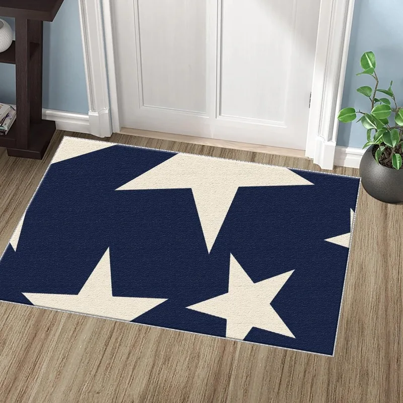 Soft Polyester Floor Mat in Navy Blue with White Star Pattern - Soft Indoor/Outdoor All-Season Doormat, Navy Blue with White S