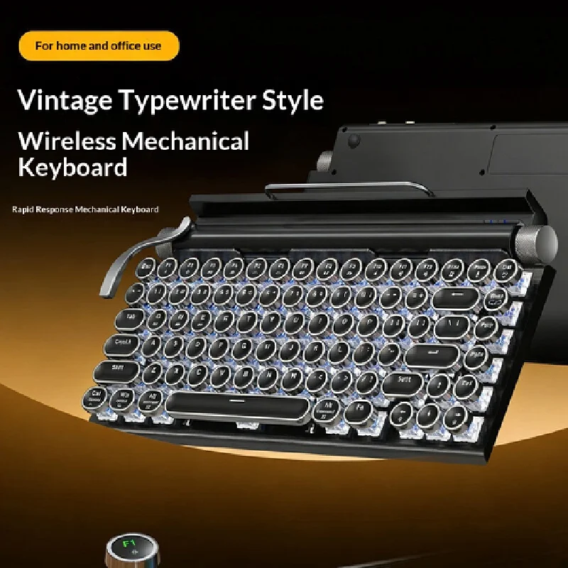 Wireless Mechanical Keyboard, Retro Typewriter Style Dual Mode Bt/Usb-C, Multi-Device Gaming Keyboard For Laptop Tablet  Phone