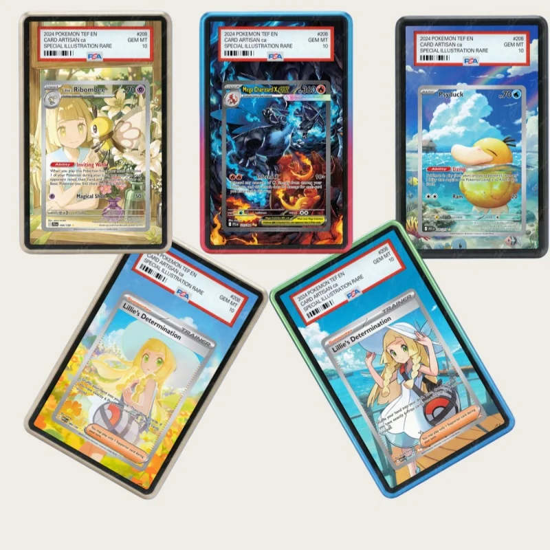 Suporte de Acrílico para Exibição de Cartas de Anime com Arte Estendida e Pintura Expandida, para Cartas PSA, incluindo Psyduck, Ribombee, Mega Charizard X Ex e Cartas de Coleção com Arte Estendida