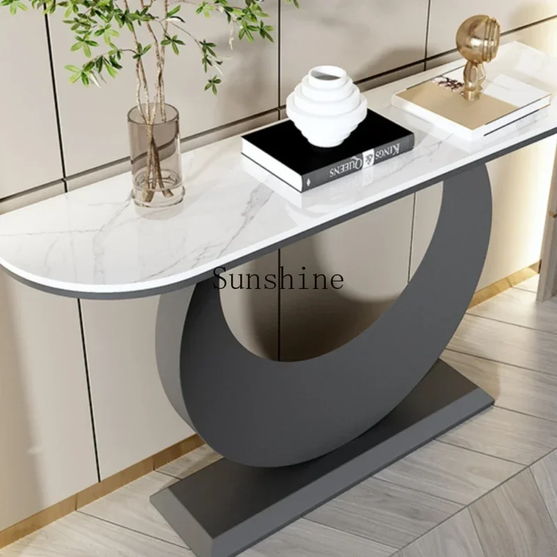 Italian light luxury rock slab entrance table semi-round Xuan wall view table cabinet