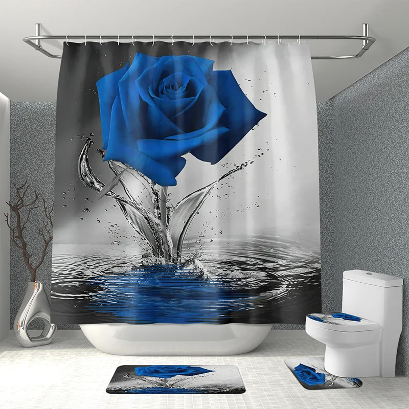 1PC Rose Flower Bathroom Curtain with 12 Hooks 3D Digital Printing Shower Curtain Fashion Polyester Waterproof Bathroom Decor