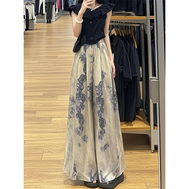 Jupe pantalon à jambes larges en soie glacée pour femmes, jupe d'été fine et amincissante, drapée, grande taille, décontractée, droite