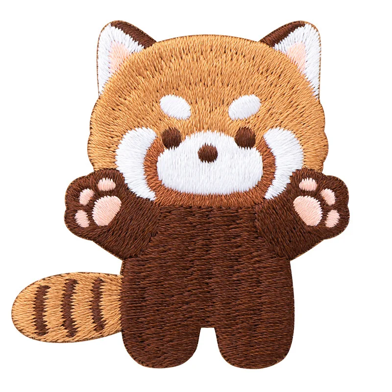 Cute Red Panda Embroideried Patches for Girls Bag Iron On Patches Small Glue Sticker for Kids Clothes Hairclip Designer