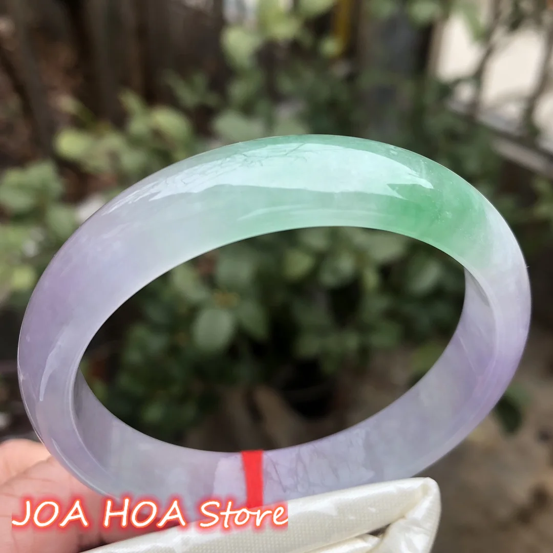 

Unique High-Ice Purple-green Bangle Natural A Grade Jadeite Bracelet Exquisite Emerald Handring High Quality Fine Jewelry