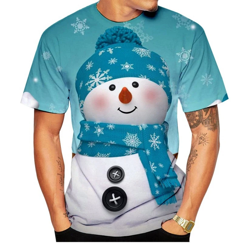 2023 New Fashion Men's T-shirt Christmas Snowman 3D-printed Casual Short Sleeve T-shirt