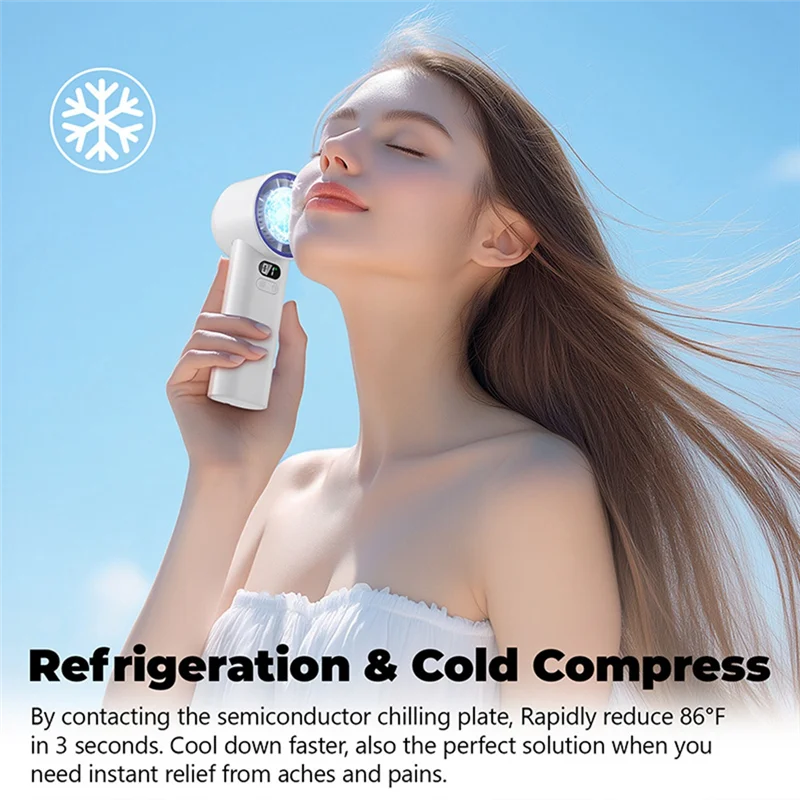 

ABJN-Mini Ручной вентилятор Скорость Портативный настольный вентилятор Мгновенное охлаждение с ледяным режимом Перезаряжаемый стильный дизайн для женщин