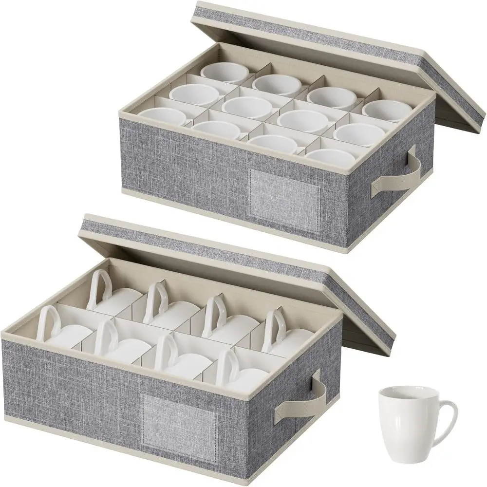 

Stackable Hard Shell Coffee Mug Organizer with 24 Compartments, Light Grey, Foldable Dustproof for Mug Protection