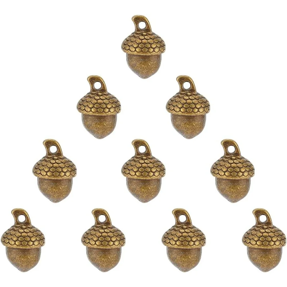 

10 шт. подвески длиной 14,5 мм из античного бронзового сплава, стильные подвески в форме жолудя, очаровательные подвески, отверстие 1,5 мм для женщин и мужчин, комплект для изготовления