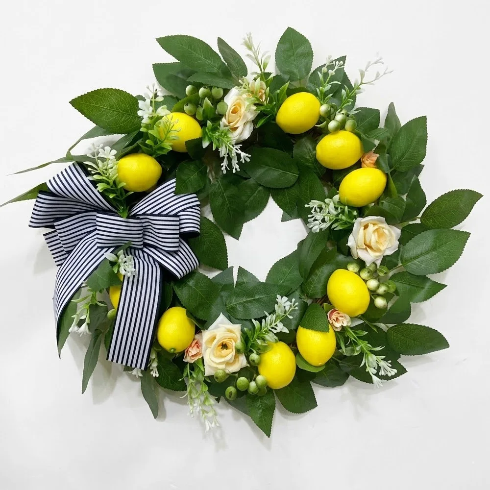 

Artificial Lemon Peony Wreath, Summer Front Door Decor, Everlasting Floral Wreath for Wall & Home Decoration