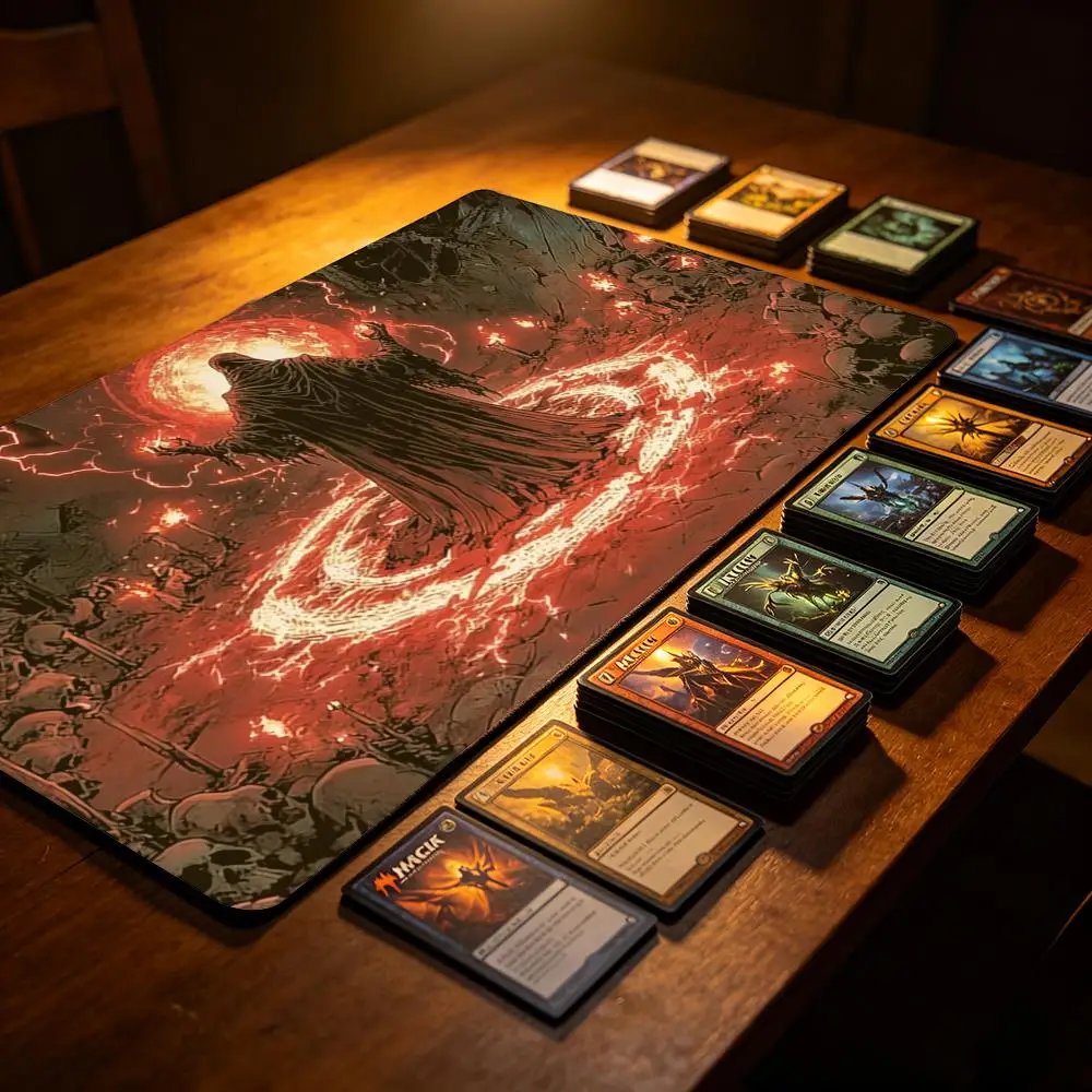 Dark Necromancer Skull Hell Magic Circle Playmat Red Lightning SkeletonGraveyard AntiSlip Rubber Table Mat TCG Trading Card Game