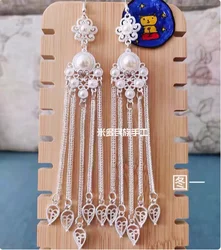 Chinese Mongolian Long Tassel Metal Earrings