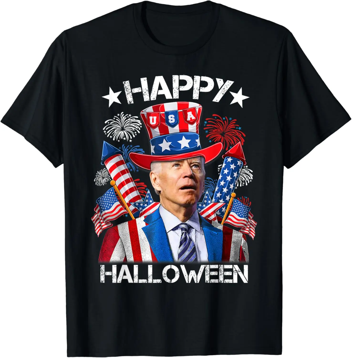 Funny Joe Biden 4th Of July Shirt Happy Halloween Firework T-Shirt funny Short Sleeve Tshirt Streetwear