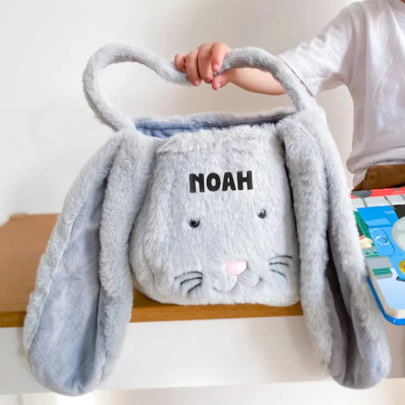 Personalized Custom Name Fluffy Bunny rabbit bag Egg Hunt game basket happy Easter Party decoration family kid boy girl gift