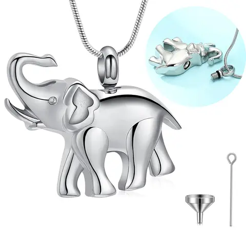 Cremation Jewelry for Women Men Animal Elephant Urn Necklace for Ashes Stainless Steel Memorial Necklaces Ash Holder