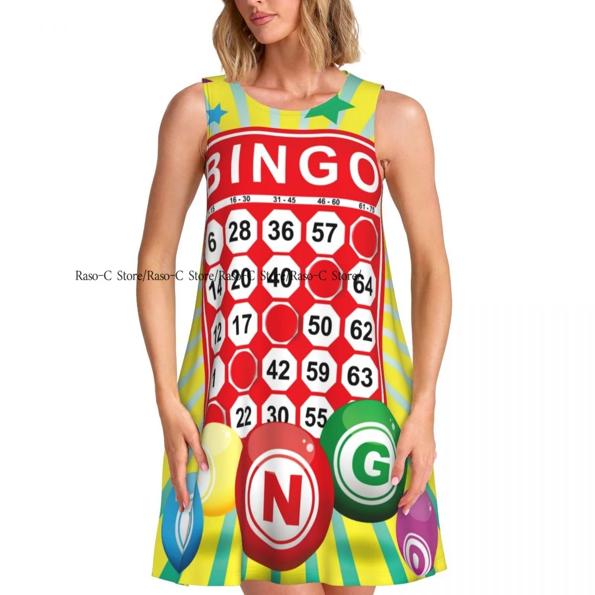 Women's Dress Summer Casual T Shirt Dresses Beach Cover up Bingo Card And Ball Tank Dress
