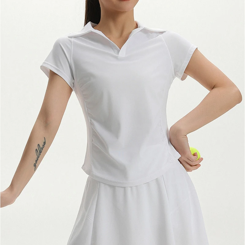 Women's Tennis Polo Shirt Short Sleeve Quick Dry Breathable Running Yoga Gym Workout T-Shirt Top view 2