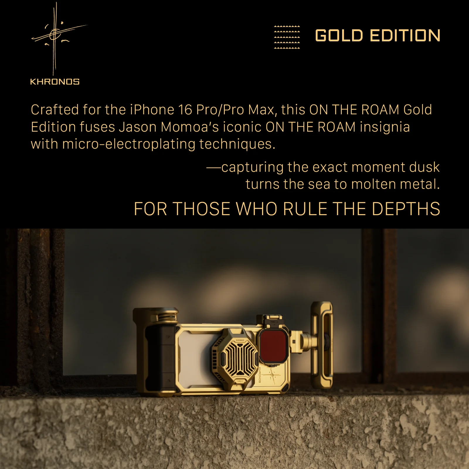 TILTA Khronos x On the Roam Cage Kit لهاتف iPhone 16 Pro/Pro max Kit iPhone مع حافظة بطاقات مغناطيسية - ذهبي