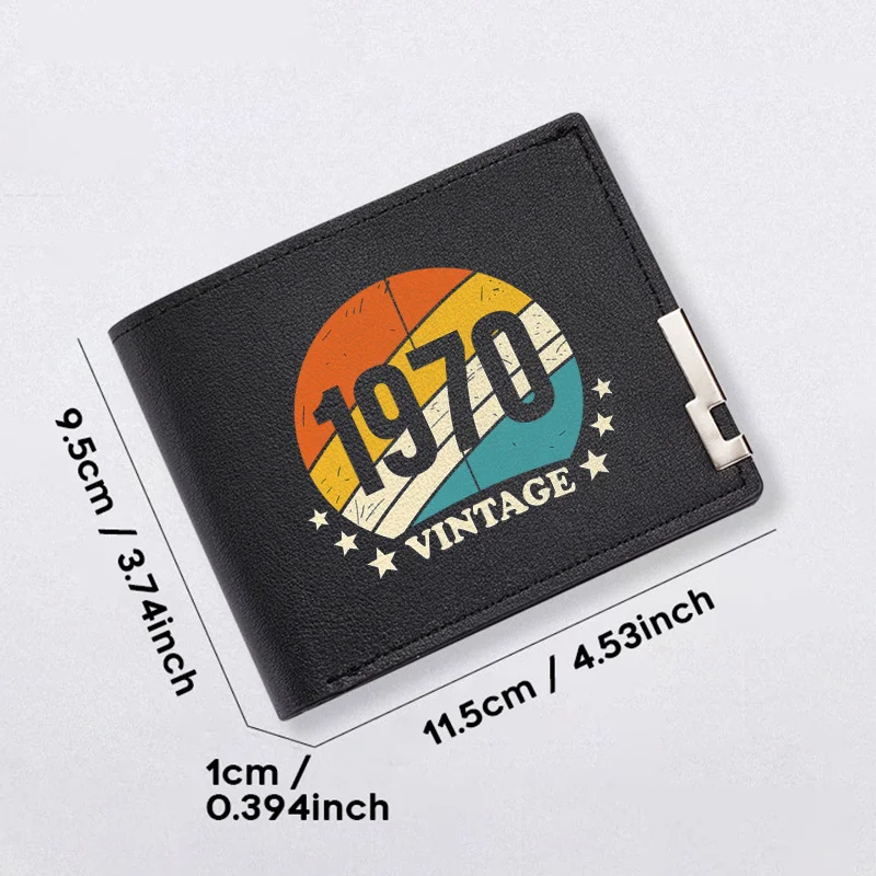 1970년 빈티지 남성용 PU 가죽 지갑 미니멀리스트 디자인 경량 내구성 비즈니스 스타일 짧은 지갑 평면 인쇄