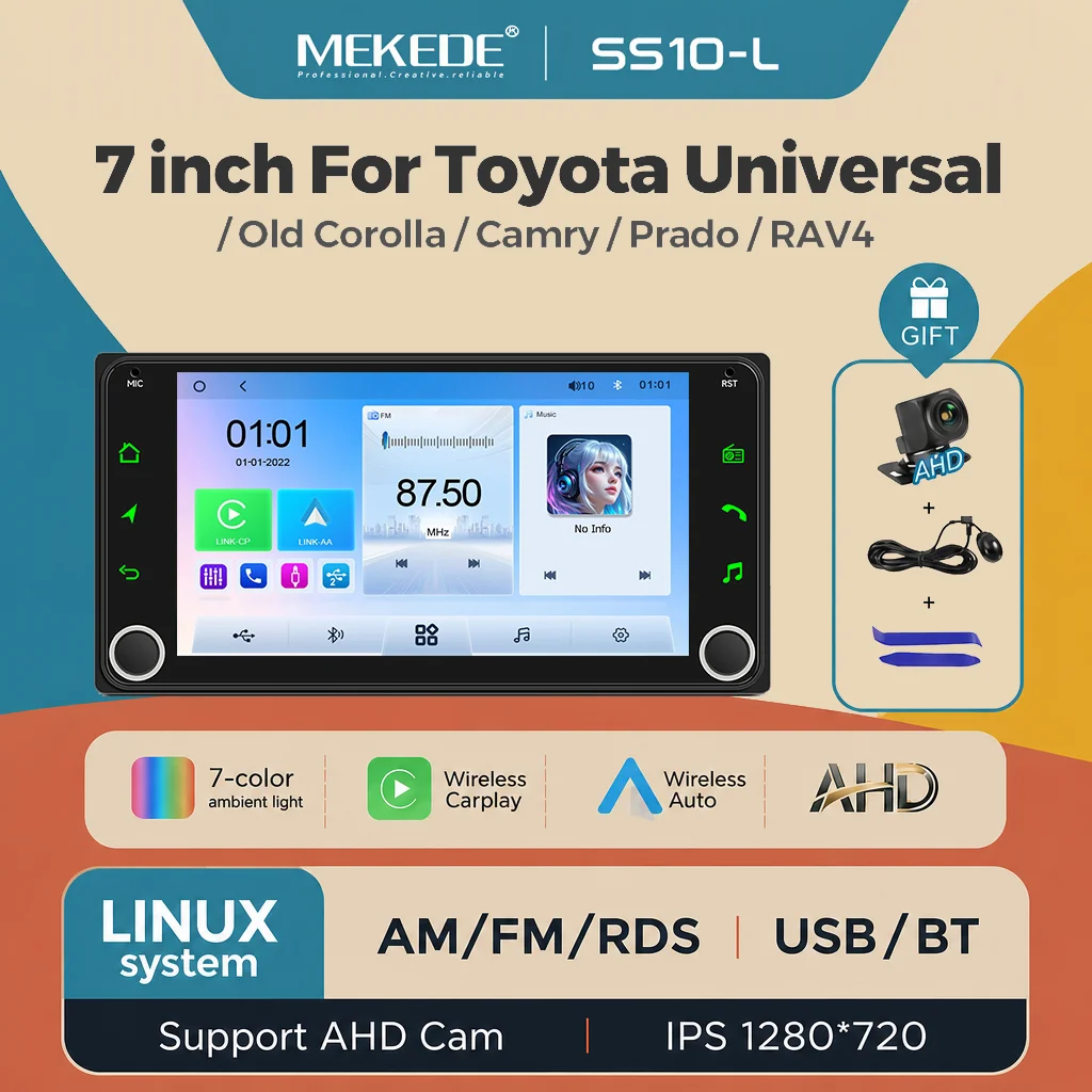 7'' 2Din Linux System Car Radio For Toyota Vios Crown Camry Hiace Previa Corolla Rav 4 Wireless Carplay Auto Multimedia Player