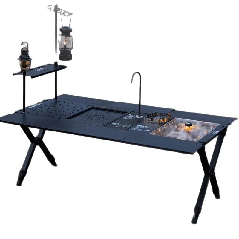 Outdoor IGT Aluminum Plate Tactical Minimalist Rectangular Folding Table Adjustable Portable Egg Roll Barbecue Picnic Table