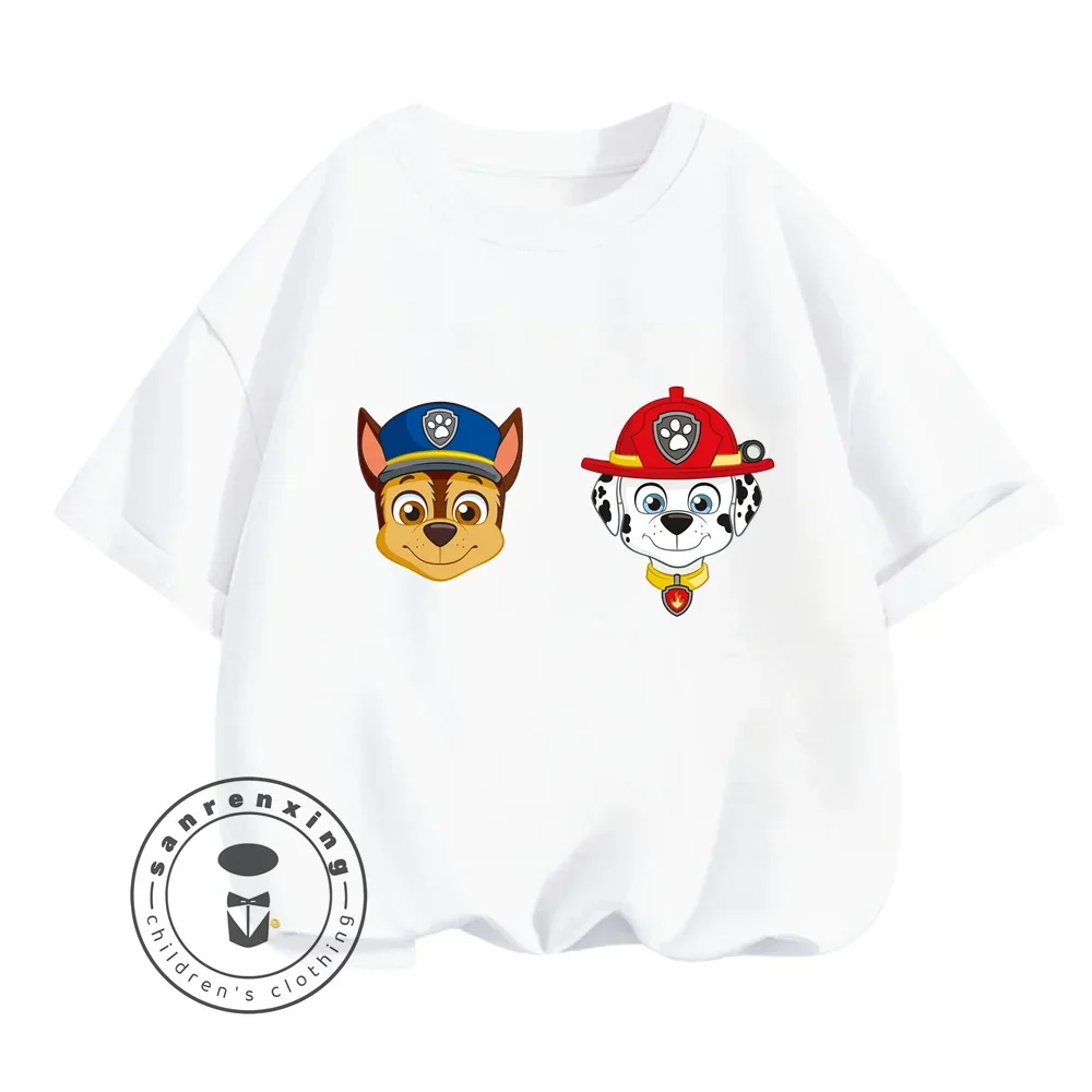 

Hot American PAW Animated Cartoon Character Print Design O-neck Academy Breathable Short-sleeved Shirt for Summer Ages 3-14