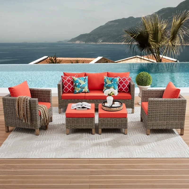 

Patio Furniture Sets Wicker Rattan Sectional Sofa Outdoor Furniture Conversation Set for Porch, Poolside, Garden, Backyard.