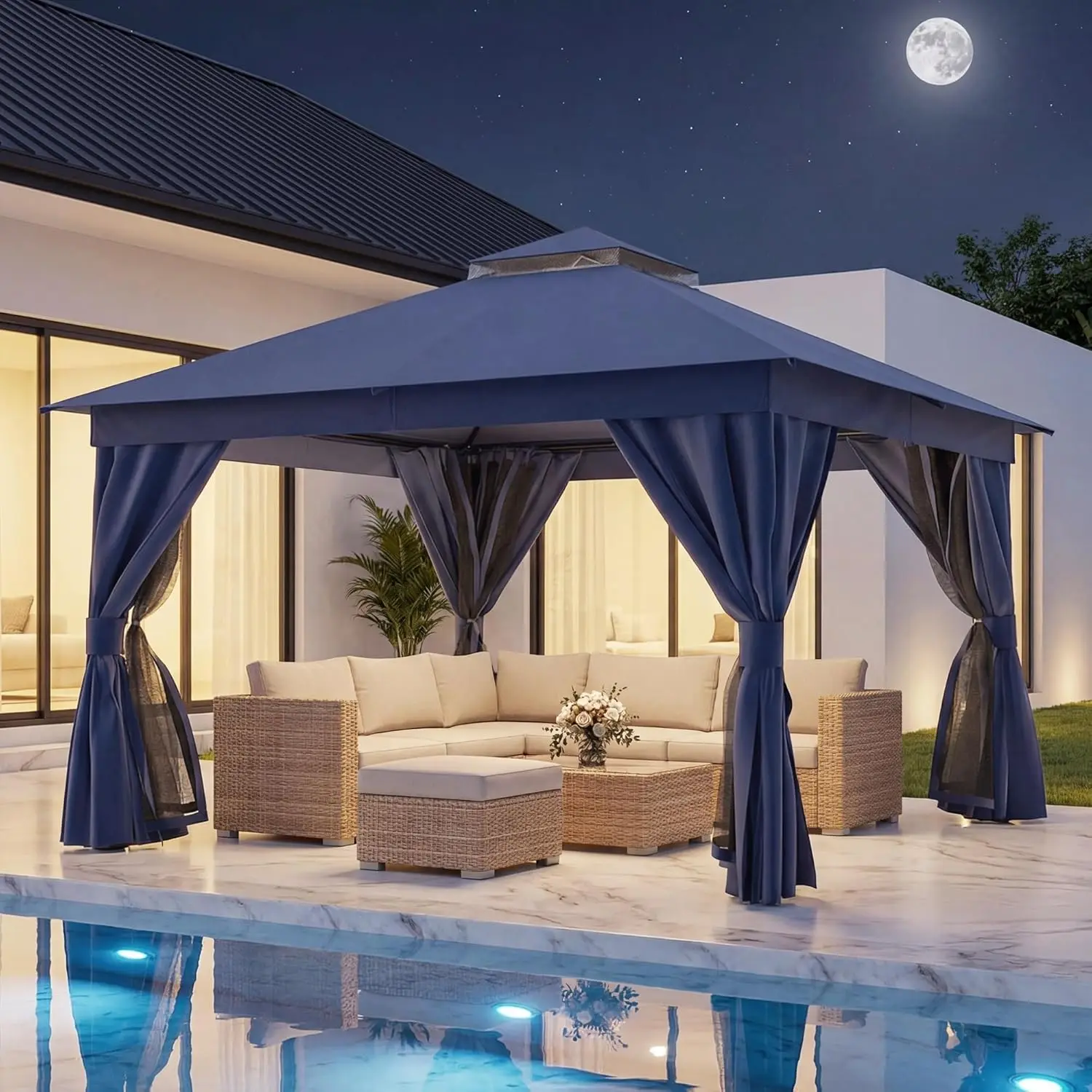 12'x12' Outdoor Gazebo Heavy Duty Party Tent Double Roof Mosquito Net Privacy Screen Backyard Garden Deck, Customized