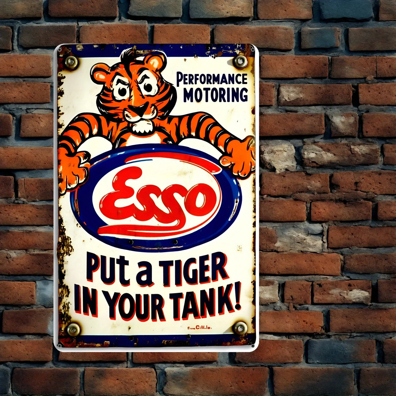Vintage Esso Tiger Metal Tin Sign,  Retro Wall Decor, Distressed Iron Plaque for Home, Bedroom, Dorm, Bathroom, Garage - 