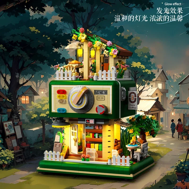 Coffee Shop Building Blocks Patchwork Streetscape Model Ornaments Small Particles Educational Toys Collection Gift