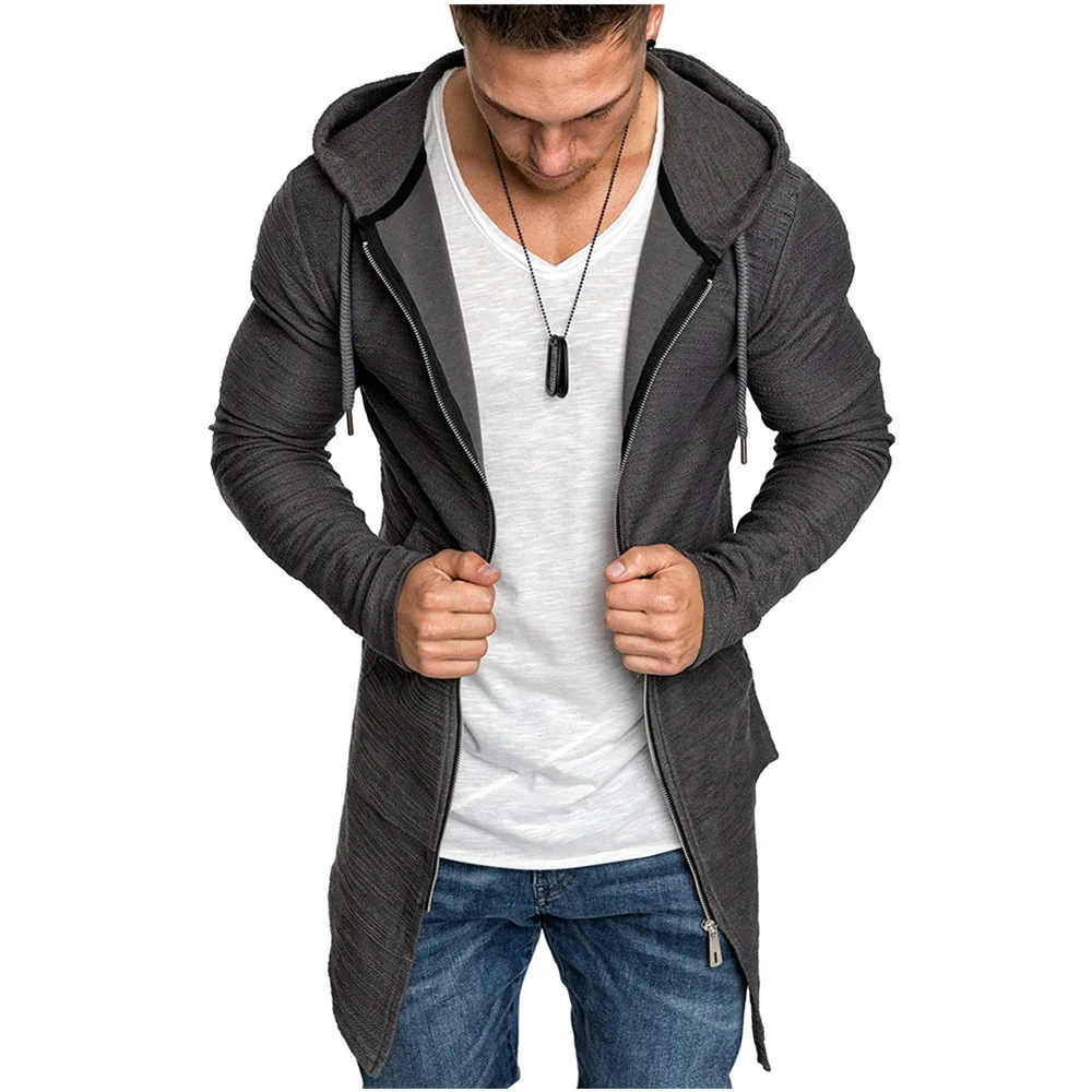 Autumn and winter men's foreign trade windbreaker fashion slim mid length swallow tail sweater cardigan zipper windbreaker men