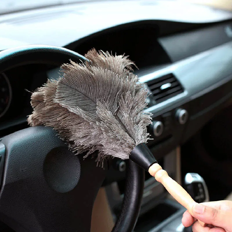 Natural Ostrich Feather Duster Wooden Handle Dust Brush Handheld Anti-Static Dust Removal Dusters For Home Cleaning Tools