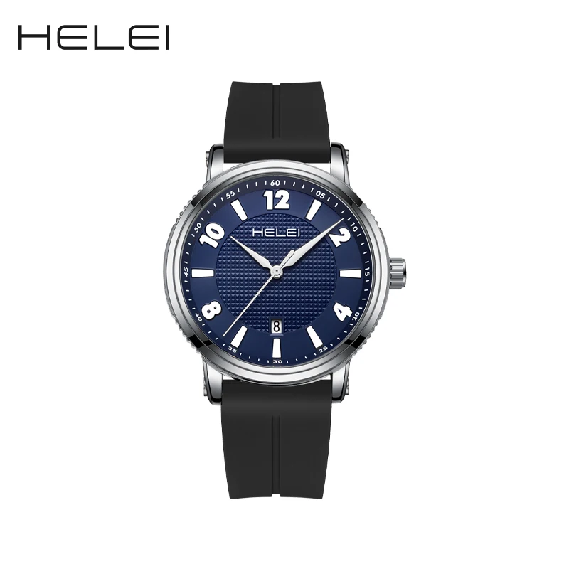 HELEI Fashion new sports casual quartz watch date magnetic silicone  strap men's wristwatch