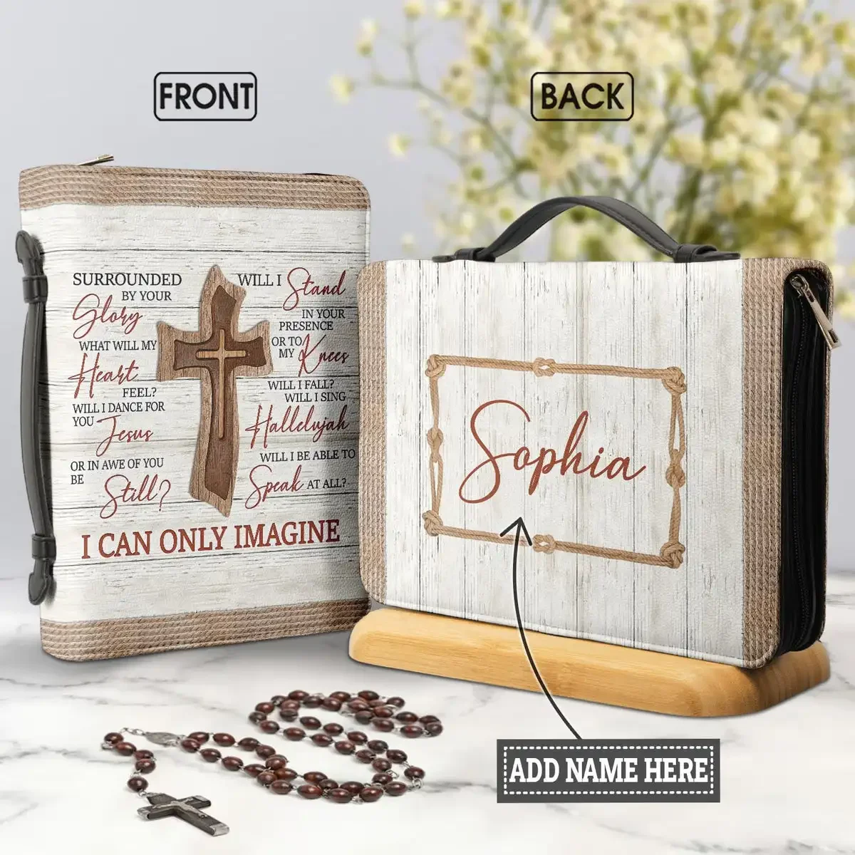 

Faith I Can Only Imagine Wooden Cross Design Women's Handbags Zippered PU Leather Bible Cover Case Personalized Book Holy Boxes