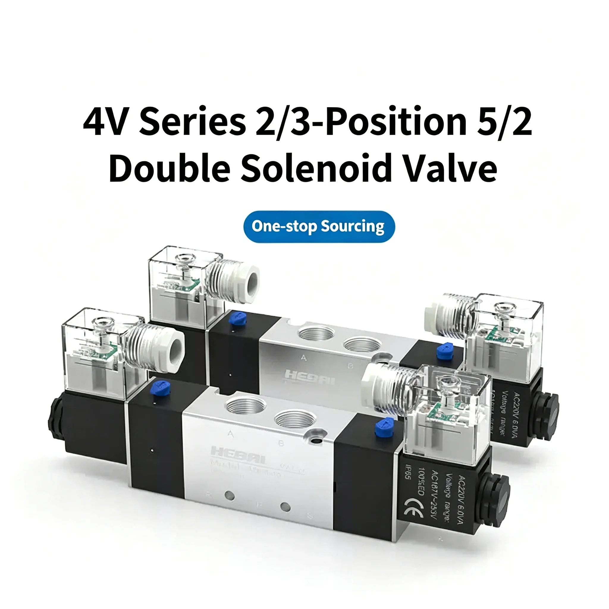 Pneumatic Solenoid Valve 5/2 Way Port Single Coil DC24V AC220V 4V120-06 4V220-08 4V320-10 4V420-15 for Industrial Use