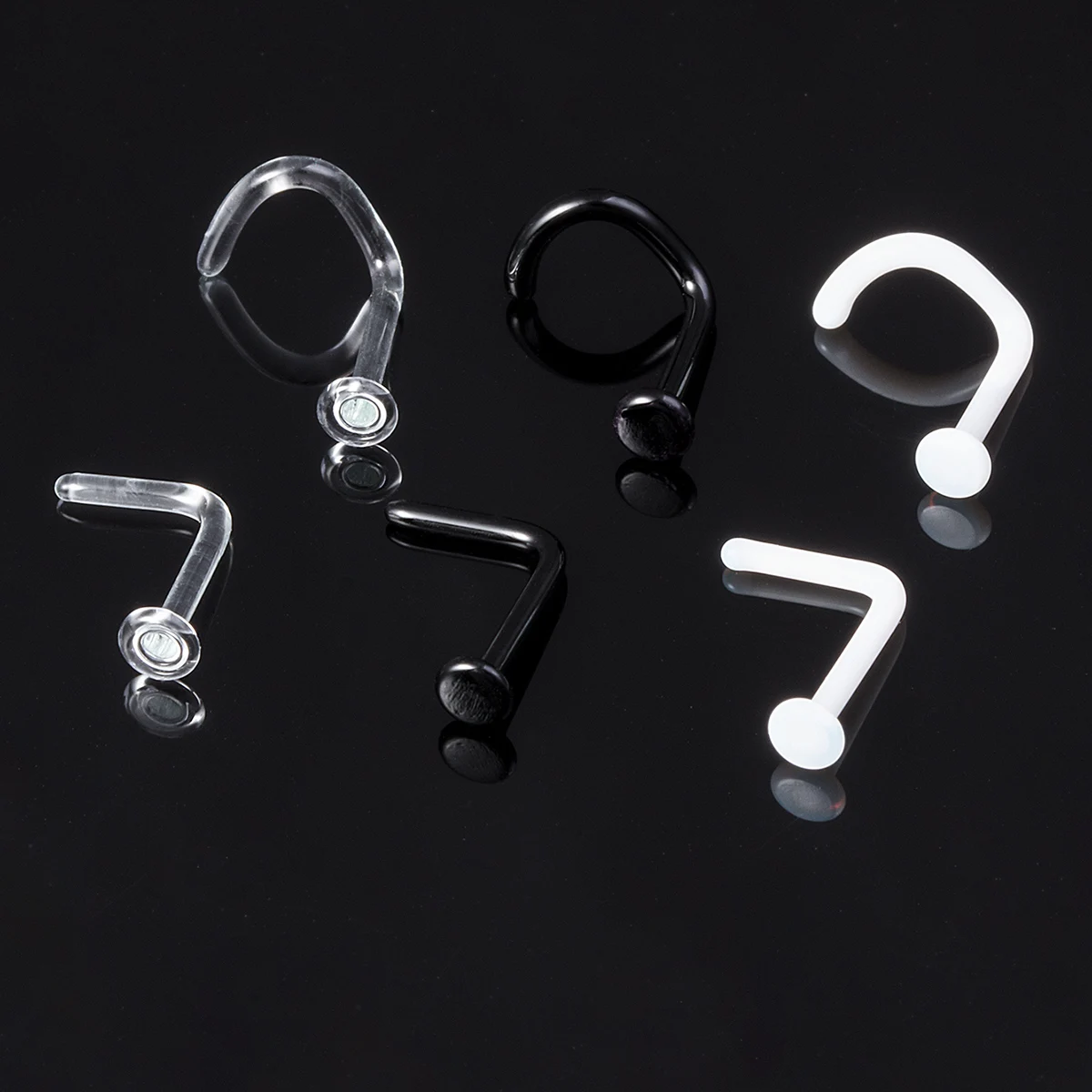 1/3pcs Glass Transparent Nose Rings Retainer Holder Nose Piercing Body Jewelry Wihte Black Clear