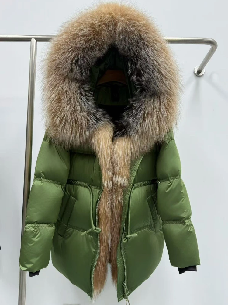 Down Jacket Women Loose Hooded white Goose Down Coat Female New Autumn Fox Fur Winter Thick Warm Natural Real Fur Puffer Jacket